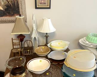 vintage Pyrex bowls, Tupperware, Fire King