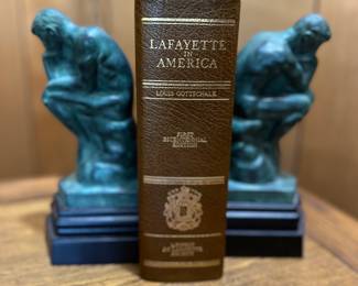Vintage green Rodins the Thinker book ends