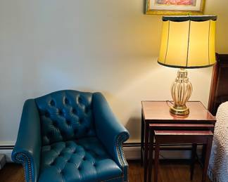 Vintage chair on casters , fabulous lamp