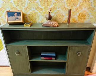 Vintage cabinet , signed wood duck sculpture