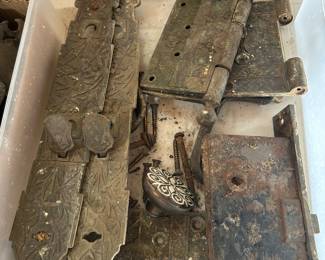 Antique iron hinges and door handles