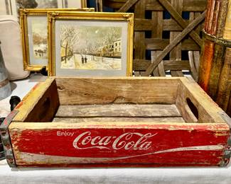 Coca Cola wooden crate, very thick wood, yellow under red paint.
