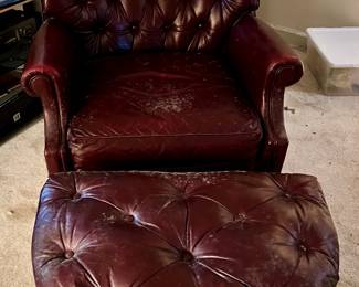 Leather Club Chair and Ottoman 