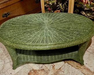 Avocado Green Wicker Coffee Table 