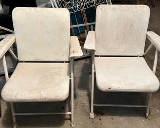 Pair MCM  Pressed Steel Folding Chairs
