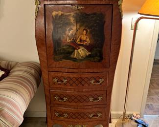 Tall Inlaid Mahogany Marble Top Chest