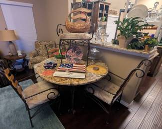 Marble top round kitchenette table and 4 chairs