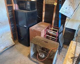 2046  MicroFridge Unit, Metal Filing Cabinet, Folding Chair, Metal Rack, Fan 