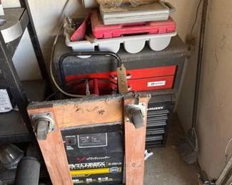 1608  Batter Charger, Creeper, Tool Boxes, Power Cord  Tools 