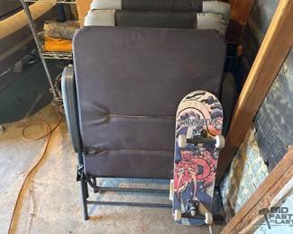 2044 3 Folding Chairs and Skateboard