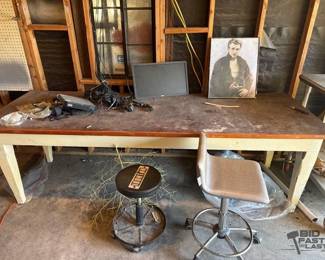 2050  Wooden Work Bench with Rolling Chair and Stool 