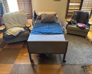 3052  Invacare Hospital Bed and 2 Chairs 