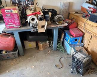 1504  Work Table, Saw, Security Signs, Rope  Hoses 