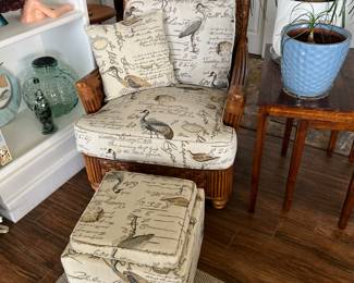 Wicker furniture with lovely fabrics and matching footstool