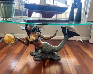 Bronze, mermaid, oval coffee table