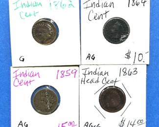 4-Piece Indian Cent Lot – 1859, 1862, 1863, 1864