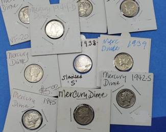 10 Mercury Dimes VF or Better--90% Silver
