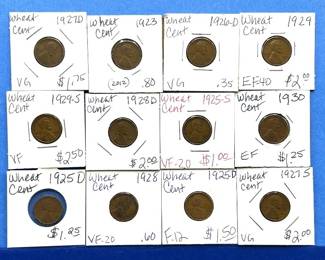 12-Piece Lincoln Wheat Cent Lot – 1923 to 1930 – Includes 1925-S, 1929-S, and EF