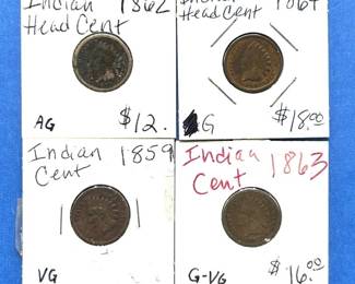 4-Piece Indian Cent Lot – 1859, 1862, 1863, 1864