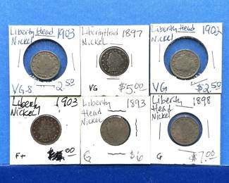 6-Piece Liberty Head Nickel Lot – Mixed Dates 1893–1903