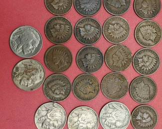 17 Indianhead Cents and 5 Buffalo Nickels