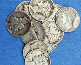 10 Mercury Dimes--90% Silver