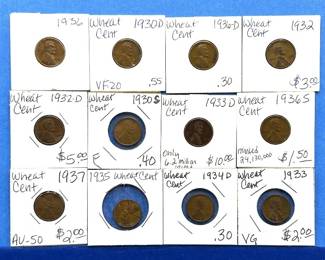 12-Piece Lincoln Wheat Cent Lot – 1930 to 1937 – Includes 1933-D & 1932-D