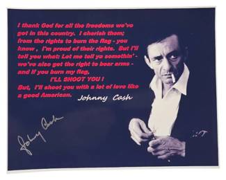 Johnny Cash Handsigned “I’ll Shoot You” Patriotic Quote Photo