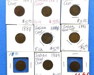 9-Piece Indian Cent Lot – 1880s-1891 with Multiple 1887s and 1889s