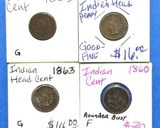 4-Piece Indian Cent Lot – 1859 to 1865