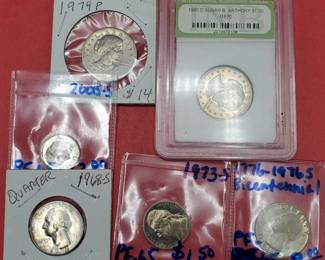 1979-P Far Date & 1980-D MS70 SBA Dollars &4 Proofs