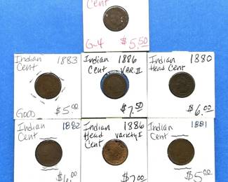 7-Piece Indian Cent Lot – 1880s Including 1886 Varieties I & II