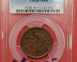 1857 Large Cent--PCGS AU50, Large Date