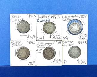6-Piece Barber Quarter Lot – 1898-S, 1907-S, 1908-D, 1909, 1909-D, 1914-D – Mixed Grades
