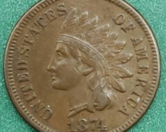 1874 Indianhead Cent XF-AU