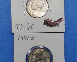 1939-S & 1942-S Jefferson Nickel Marked MS60