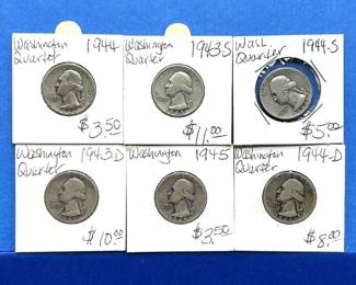 7-Piece Washington Silver Quarter Lot – 1943-D, 1943-S, 1944, 1944-D, 1944-S, 1945 – Mixed Grades