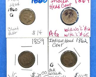 4-Piece Indian Cent Lot – 1859 to 1864