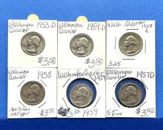 6-Piece Washington Silver Quarter Lot – 1953-D, 1957-D, 1958, 1958-D, 1959, 1959-D – Mixed Grades