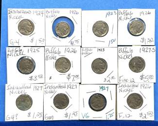 12-Piece Buffalo Nickel Lot – Mixed Dates 1923–1927