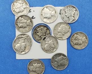 12 Mercury Dimes--90% Silver