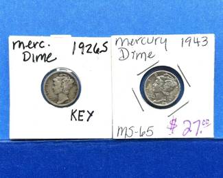 2-Piece Mercury Dime Lot – Key Date & MS65 – 1926-S, 1943