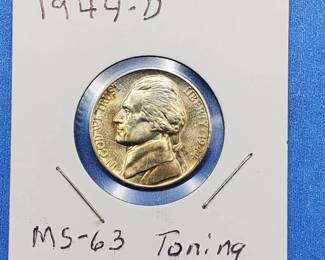 1944-D Jefferson Nickel Marked MS63--Toning & Die Crack