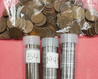 299 Wheat Cents--(170) 1940-1958 Wheat Cents from the Large Box PLUS (29) 1954-P & (100) Steel Cents