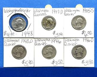 7-Piece Washington Silver Quarter Lot – 1945-S, 1946, 1946-D, 1947-D, 1948, 1948-D – Mixed Grades