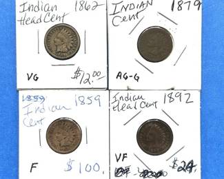 4-Piece Indian Cent Lot – 1859, 1862, 1879, 1892
