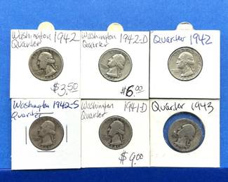 6-Piece Washington Silver Quarter Lot – 1941-D, 1942, 1942-D, 1942-S, 1943 – Mixed Grades