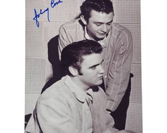 Johnny Cash Handsigned Photo with Elvis Presley at Sun Studios – December 4, 1956