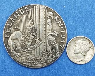 1917 Karl Goetz Medal Flanders, Silver Plated Copper