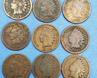 11 Indianhead Cents-1880, 1881, 1882, 1883, 1884, 1885, 1886, 1887, 1892, 1893, 1894